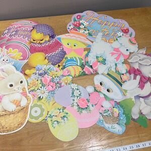 Vtg Eureka‎ Easter Cardboard Wall Hangings Lot 13 Bunny Chick Lamb Retro Decor